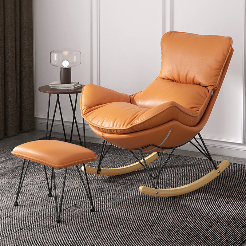 Wing Back Rocking Chair Solid Wood Rocker Chair with Ottoman