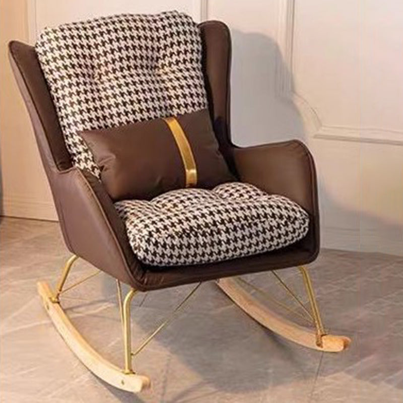 Leather Metal Rocker Chair Glam Rocking Accent Chair with Seat Cushion