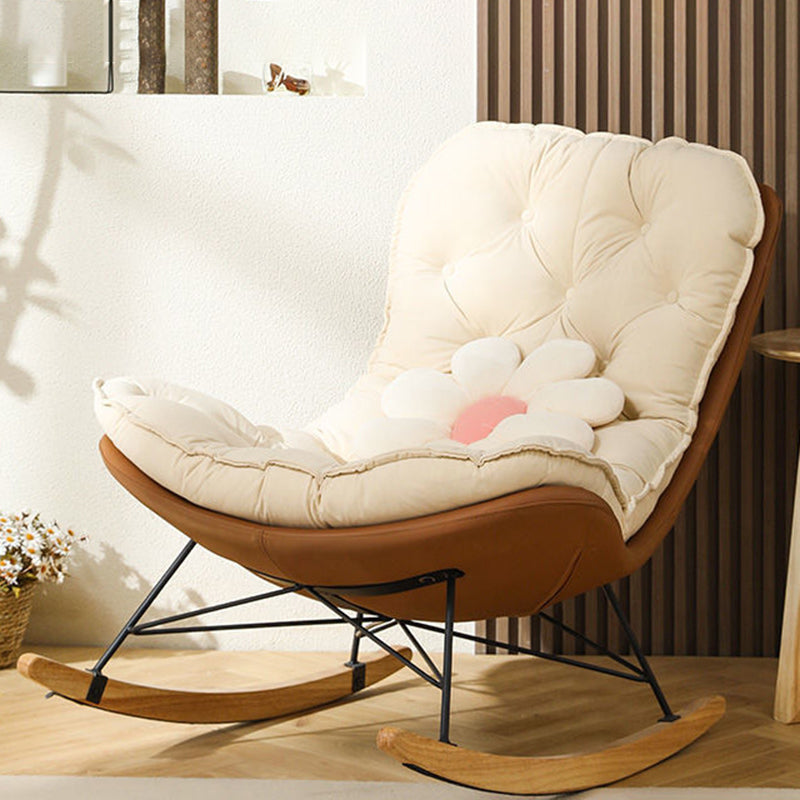 Glam Suede and Metal Rocker Chair Reclining with Padded Seat Rocking Chair for Living Room