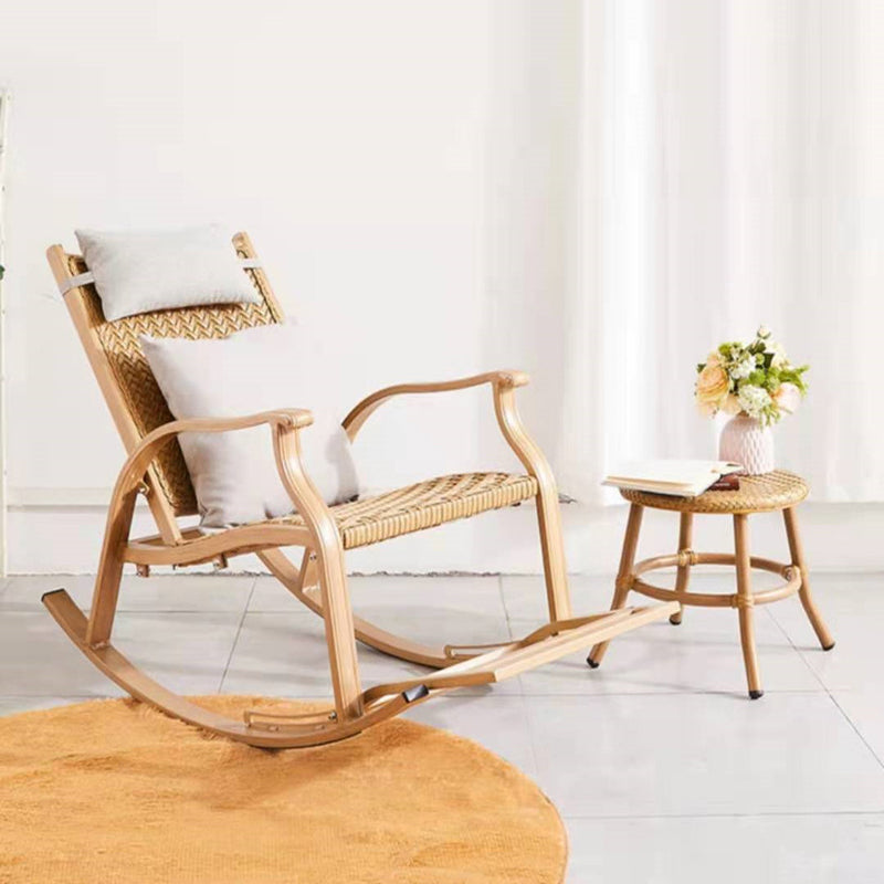 Rattan Natural Rocker Chair Modern Spindle Rocking Chair 25.2" x 41.3" x 35.4" for Outdoor