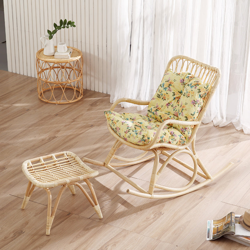 Natural Rattan Rocking Accent Chair Contemporary Reclining Rocker Chair for Living Room