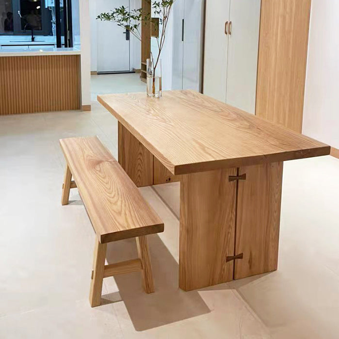 Ash Wood Rectangle Dining Table Contemporary Natural Double Pedestal Table