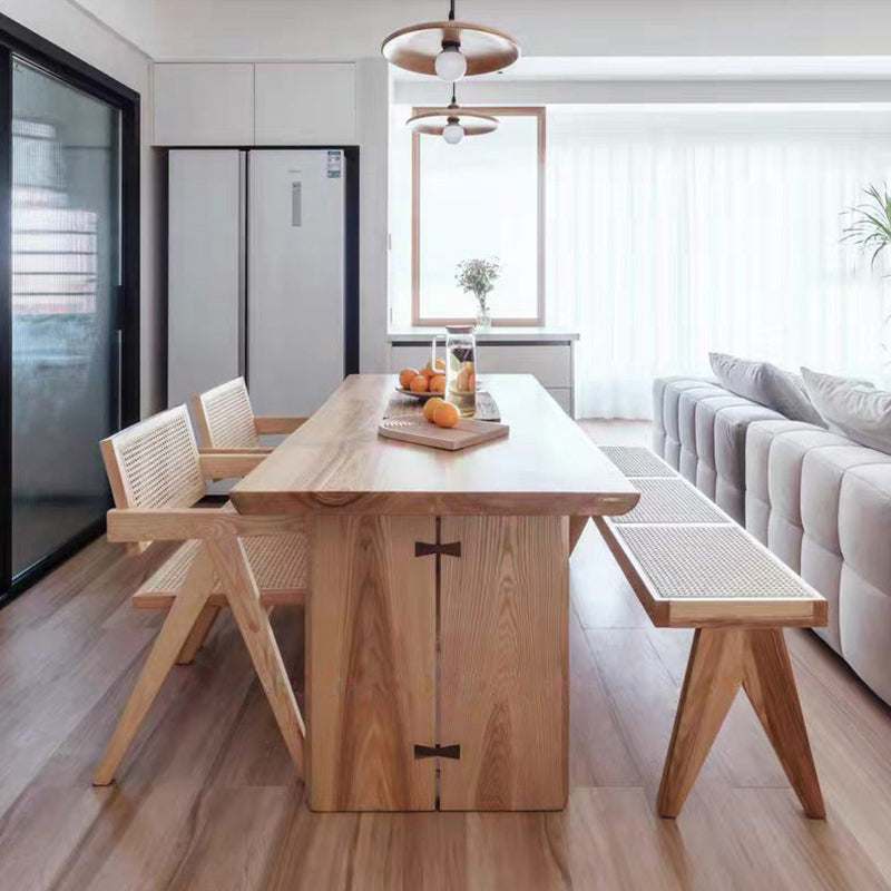 Ash Wood Rectangle Dining Table Contemporary Natural Double Pedestal Table