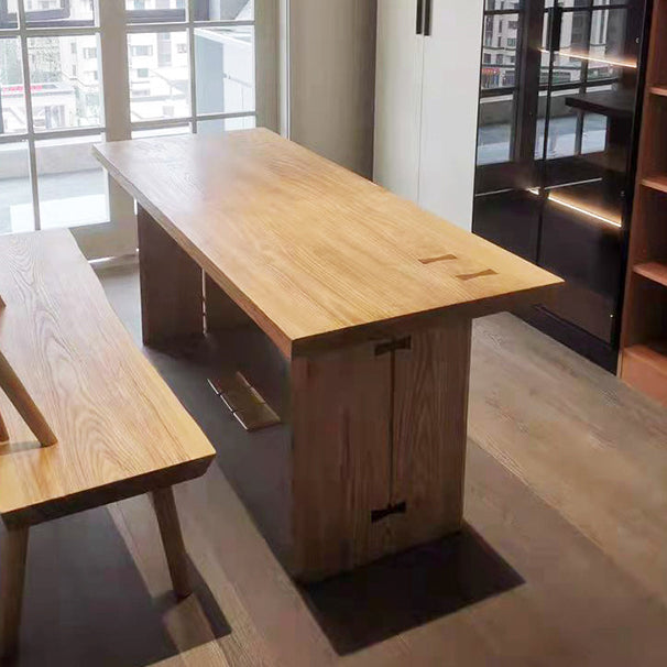 Ash Wood Rectangle Dining Table Contemporary Natural Double Pedestal Table