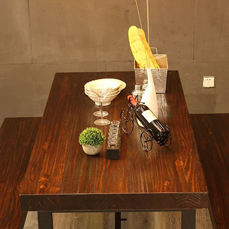 Industrial Dining Table Brown Solid Wood Dining Table with Trestle Base