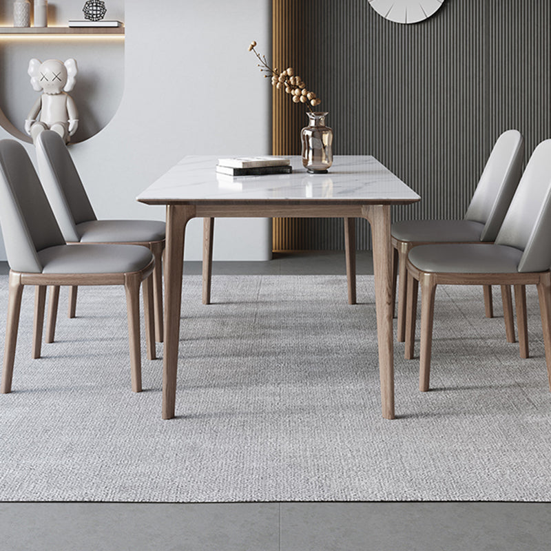 Medieval Modern Sintered Stone Table for Restaurant Rectangle Table with 4 Wood Legs