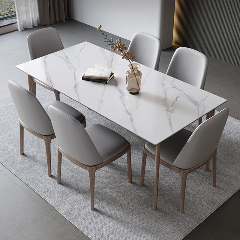 Medieval Modern Sintered Stone Table for Restaurant Rectangle Table with 4 Wood Legs