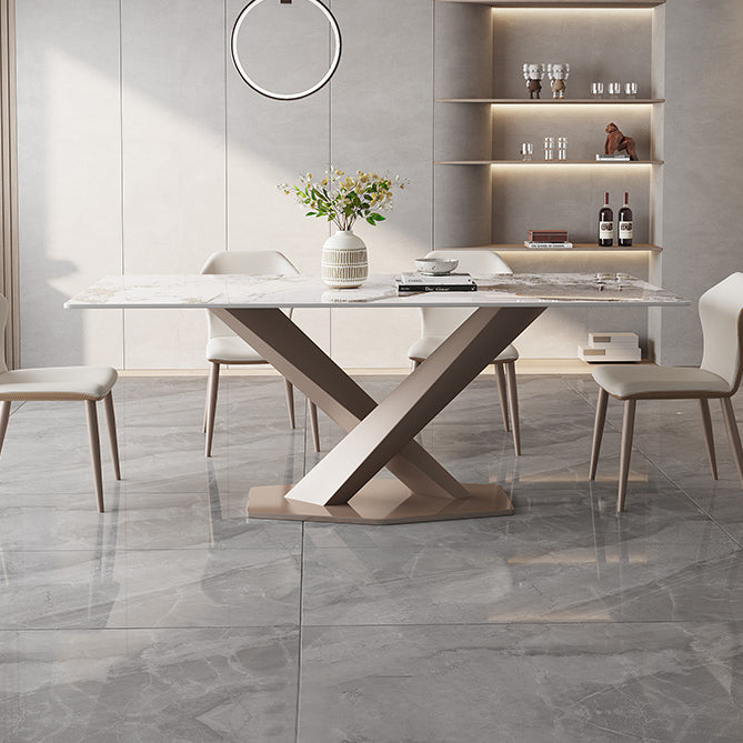 Modern Rectangle Dining Table Sintered Stone Pedestal Table for Home