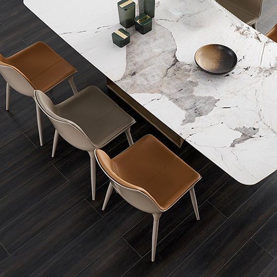 Rectangle Table Industrial Sintered Stone Top Dining Table with Single Pedestal Base