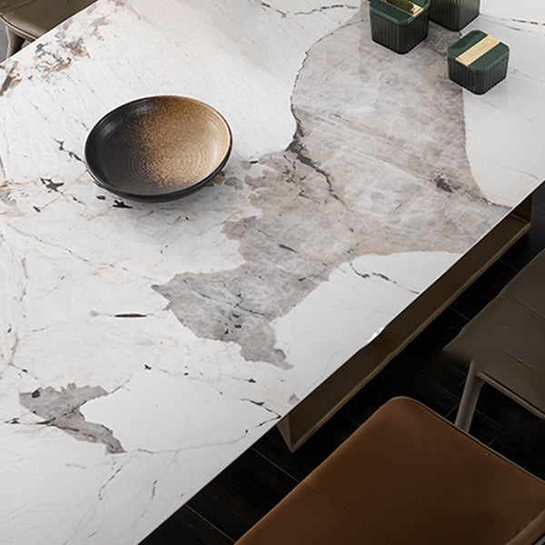 Rectangle Table Industrial Sintered Stone Top Dining Table with Single Pedestal Base