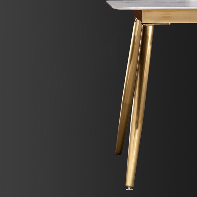 Rectangle Modern Dining Table White Sintered Stone Top Gold Metal Base Table