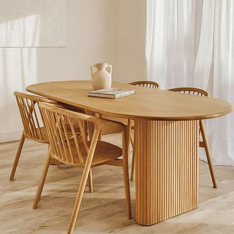 Modern Natural Base Table Oval Wood Top Dinner Room Kitchen Table