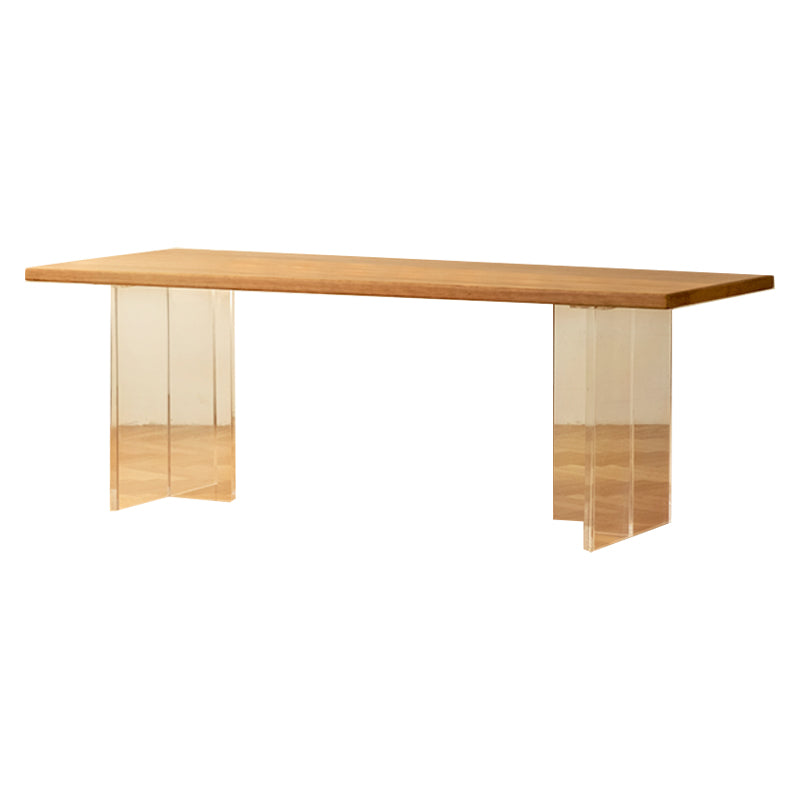 Solid Wood and Acrylic Dinner Table Modern Rectangle Fixed Dining Room Table