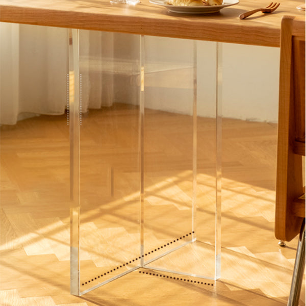 Solid Wood and Acrylic Dinner Table Modern Rectangle Fixed Dining Room Table