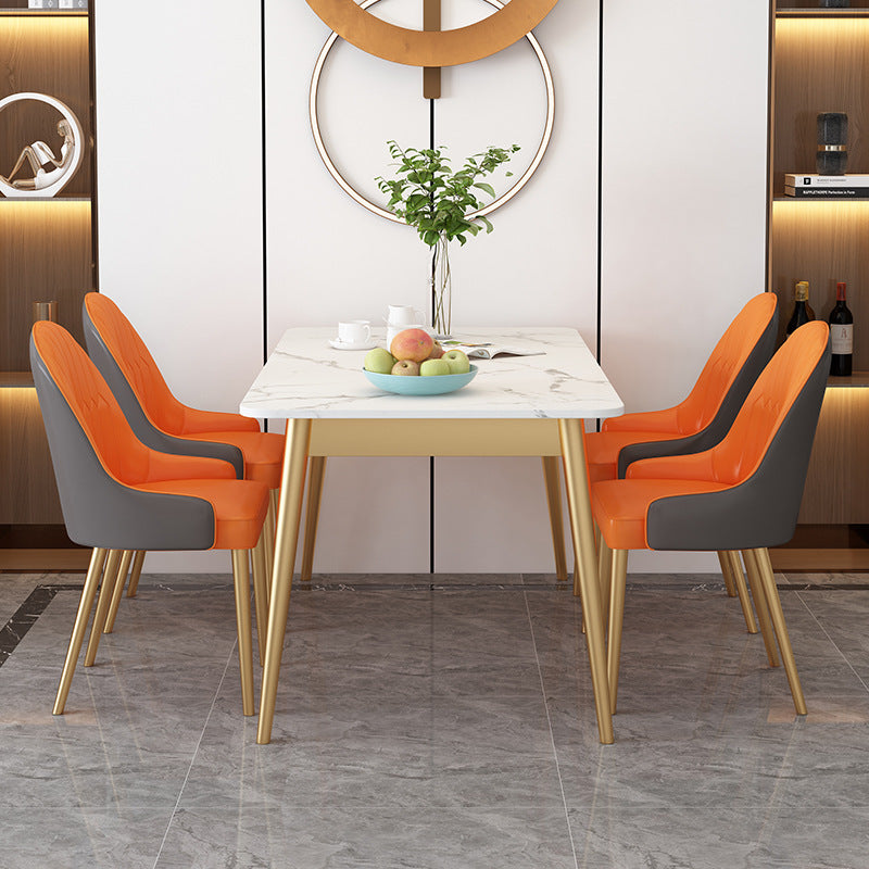 Modern Rectangle Dining Table Sintered Stone Top 4 Iron Legs Dining Room Table