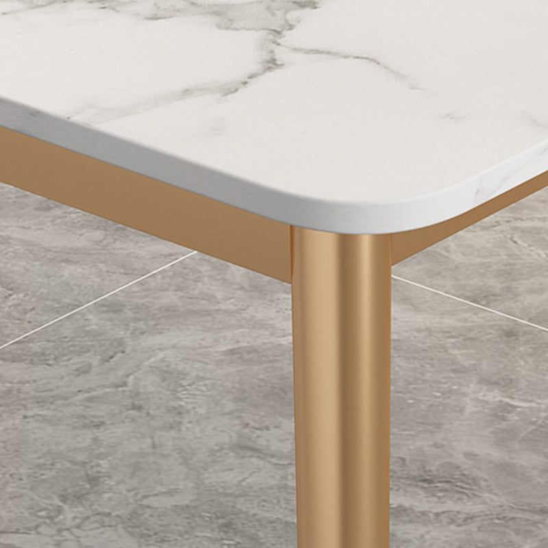 Modern Rectangle Dining Table Sintered Stone Top 4 Iron Legs Dining Room Table