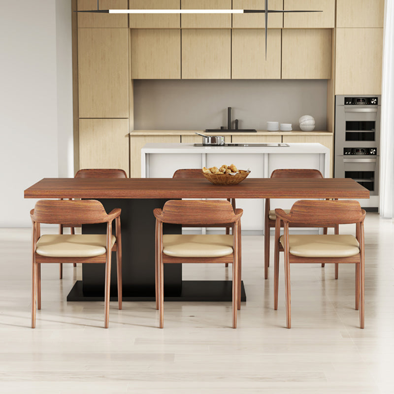 Brown Dining Table Solid Wood Rectangle Contemporary Style Dinner Table