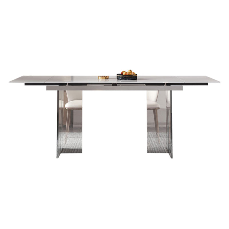 Industrial Sintered Stone Dining Table Rectangle Table with Acrylic Double Pedestal