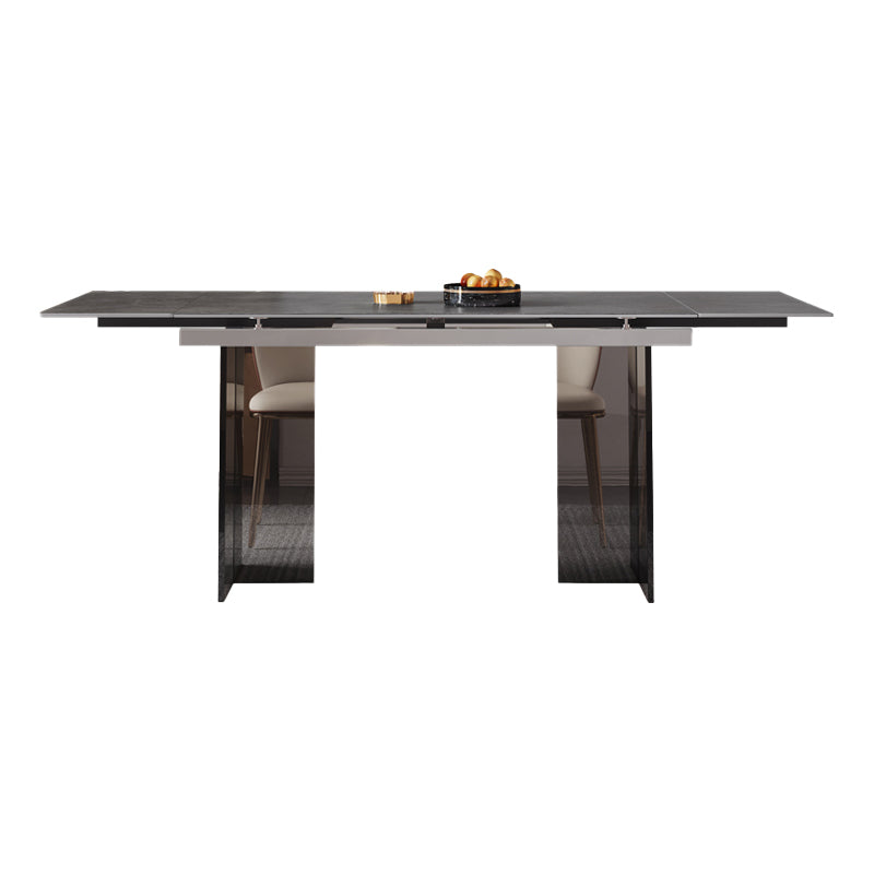 Industrial Sintered Stone Dining Table Rectangle Table with Acrylic Double Pedestal