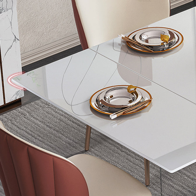 Industrial Sintered Stone Dining Table Rectangle Table with Acrylic Double Pedestal