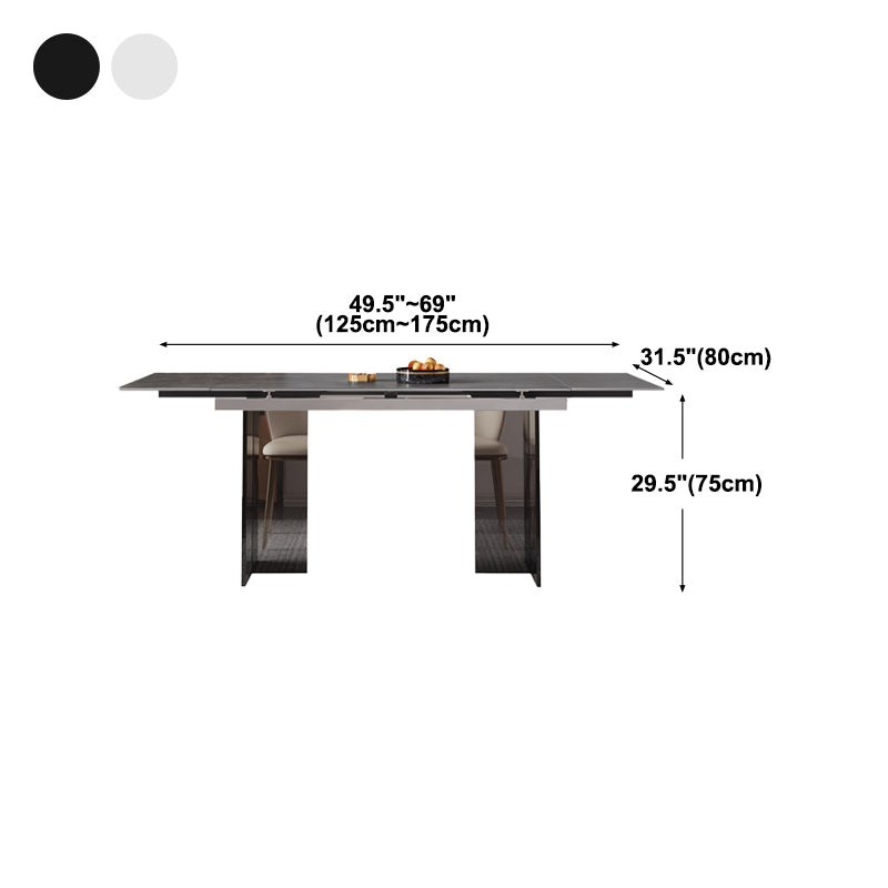 Industrial Sintered Stone Dining Table Rectangle Table with Acrylic Double Pedestal