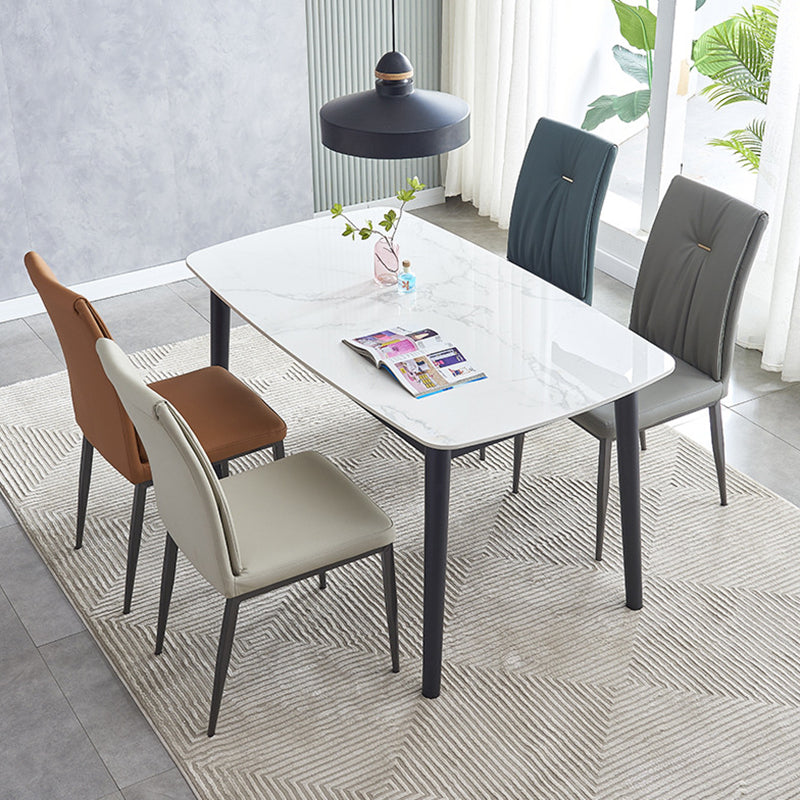 Modern Restaurant Solid Back Chair Matte Finish Leather Dining Chair