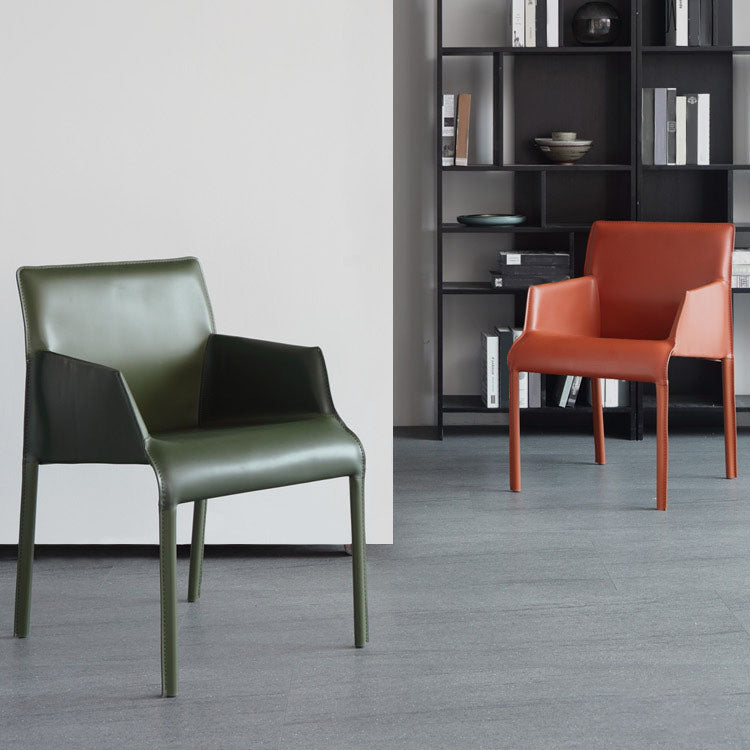 Leather Matte Finish Dining Chair Designer Style Home Solid Back Arm Chair