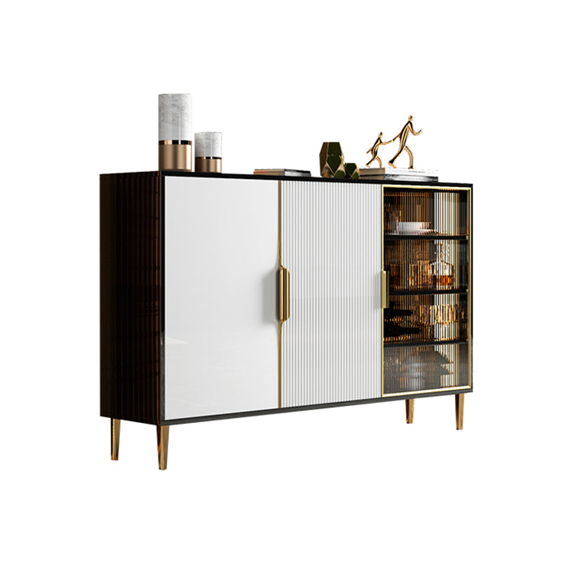 Glass Door Wood Sideboard Glam Server Cabinet with Storage for Dining Room