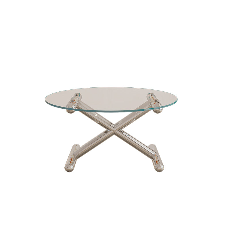 Glass Top Steel Coffee Table Round Minimalist Modern Coffee Table