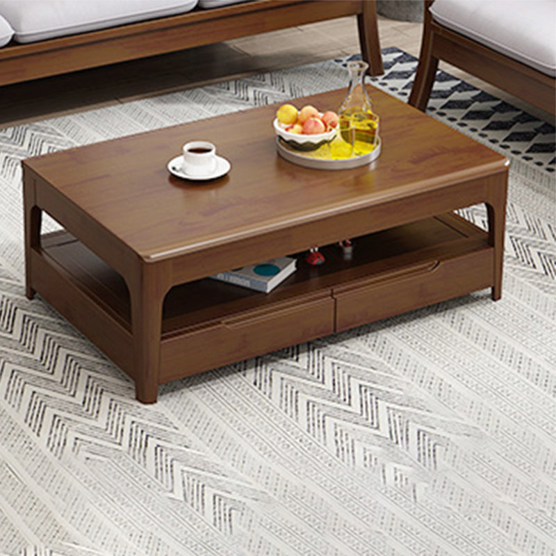 Rectangular 4 Legs Base Solid Wood Table Nordic Style Coffee Table with Storage Rack