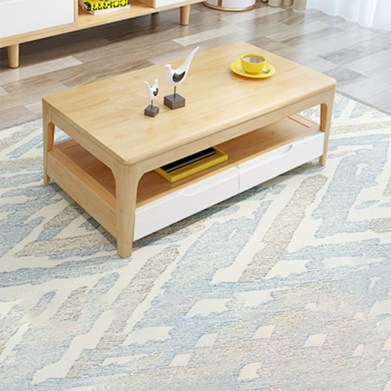 Rectangular 4 Legs Base Solid Wood Table Nordic Style Coffee Table with Storage Rack