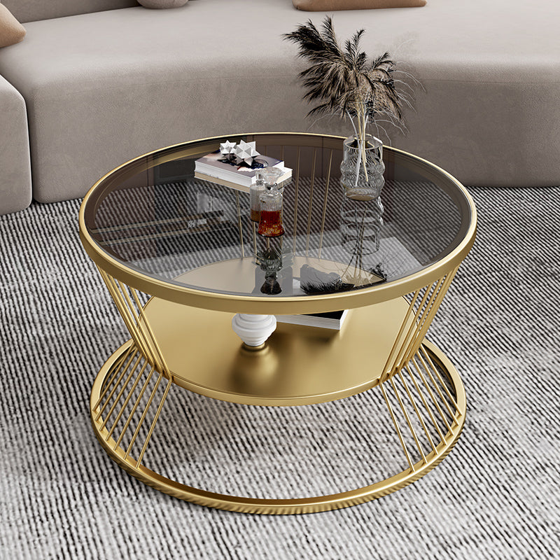 Modern 17.7" H Round Glass Coffee Table Iron Frame Cocktail Table