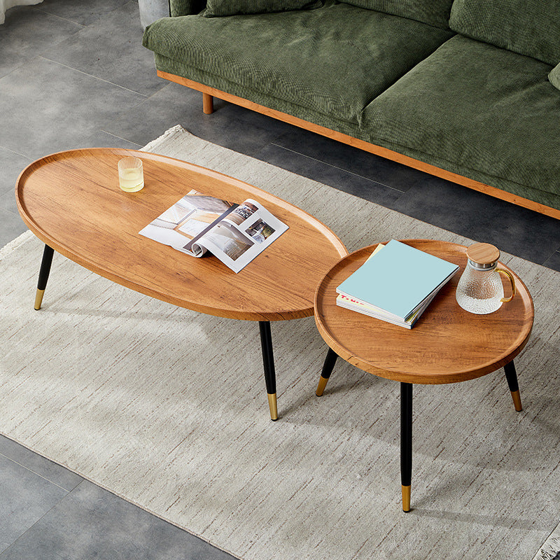 Round/oval Black Metal 3/4 Leg Base Design Wood Table Panel Coffee Table