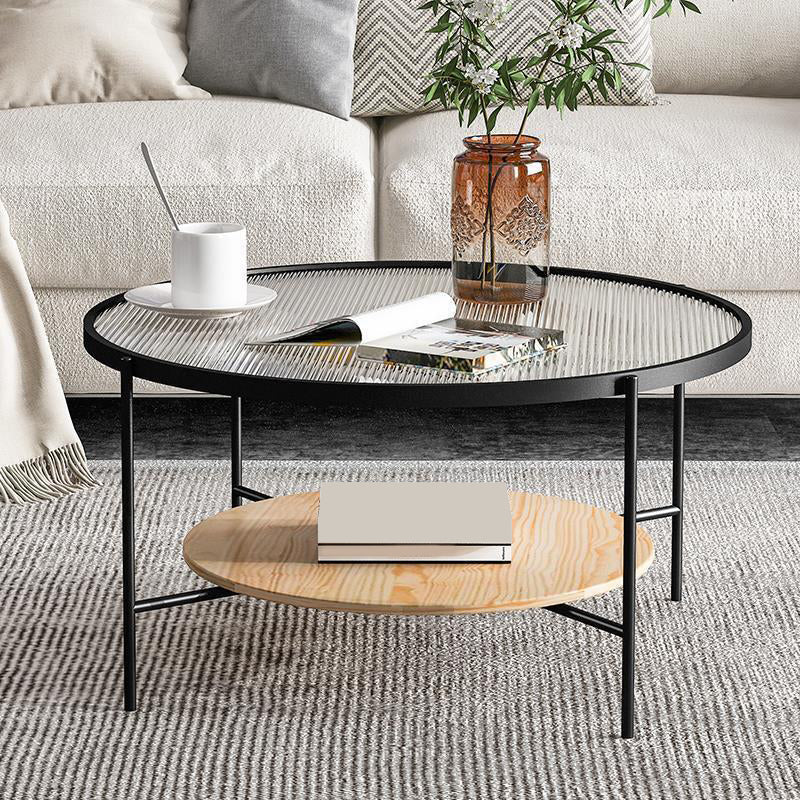 Modern Style Round Toughened Glass Table Metal 4 Legs Base Coffee Table