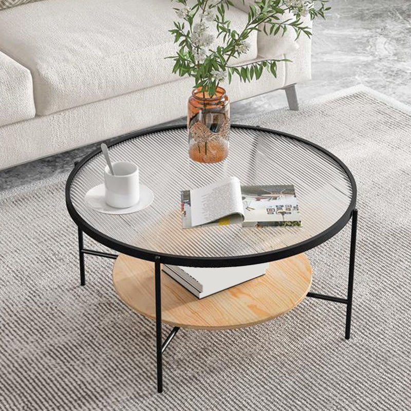 Modern Style Round Toughened Glass Table Metal 4 Legs Base Coffee Table