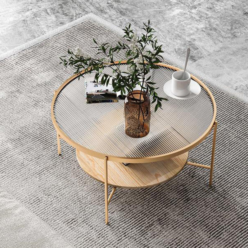 Modern Style Round Toughened Glass Table Metal 4 Legs Base Coffee Table