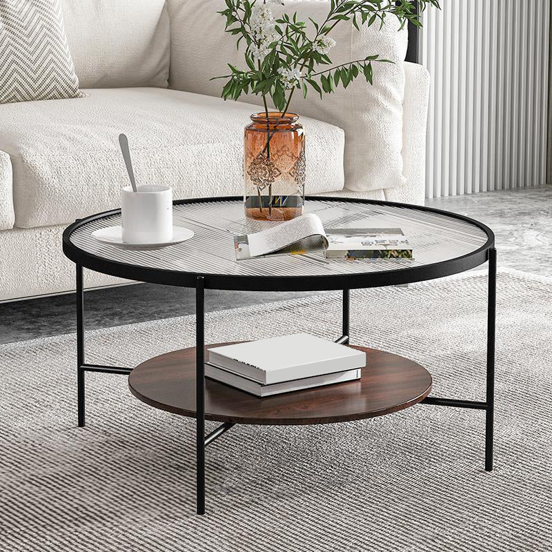 Modern Style Round Toughened Glass Table Metal 4 Legs Base Coffee Table