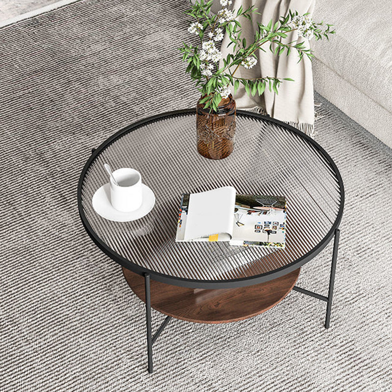 Modern Style Round Toughened Glass Table Metal 4 Legs Base Coffee Table