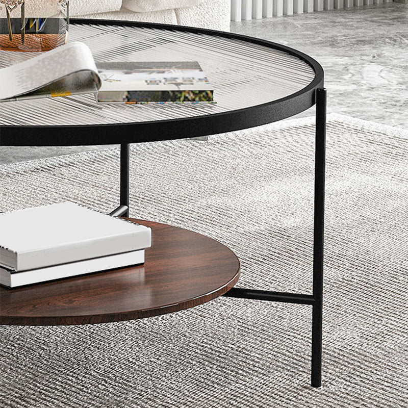 Modern Style Round Toughened Glass Table Metal 4 Legs Base Coffee Table