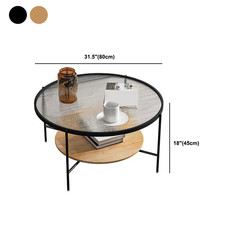 Modern Style Round Toughened Glass Table Metal 4 Legs Base Coffee Table