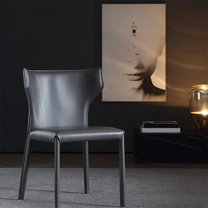 Mid-Century Modern Armless Side Chair Leather Basic Four Leg Side Chair