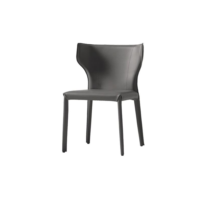 Mid-Century Modern Armless Side Chair Leather Basic Four Leg Side Chair