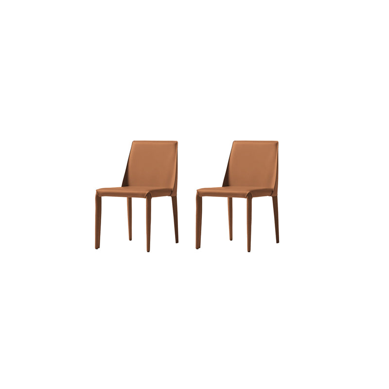 Mid-Century Modern Armless Side Chair Leather Basic Four Leg Side Chair