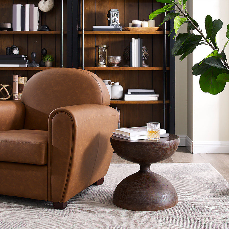 Round Old Solid Wood Table with Pedestal Base Design French Country Style Side Table