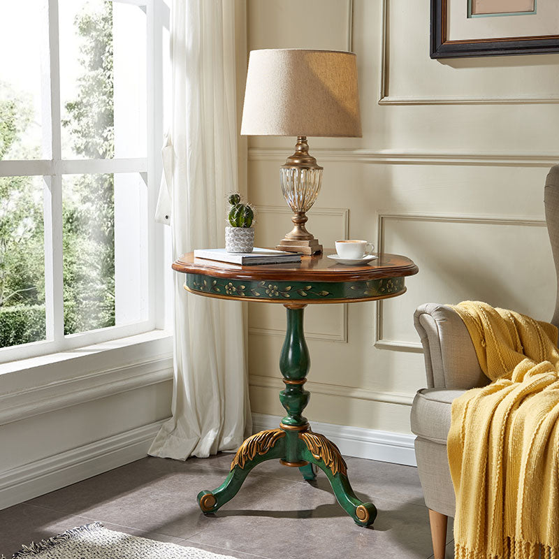 Traditional Style Round Solid Wood Table with 3 Legs Base Side Table