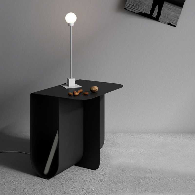 Mid-century Modern Style Rectangular Metal Table with Abstract Base Side Table