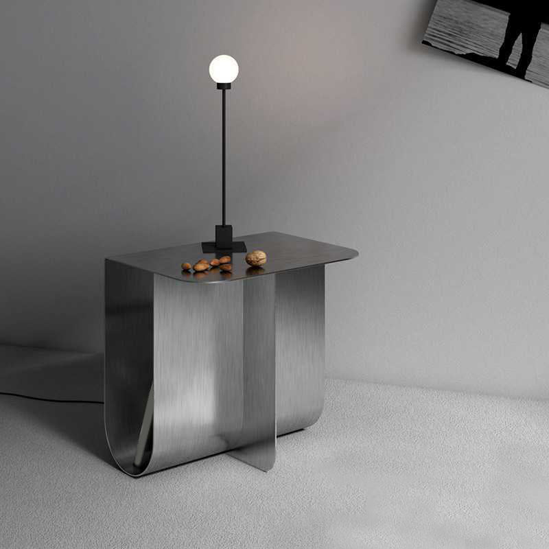 Mid-century Modern Style Rectangular Metal Table with Abstract Base Side Table