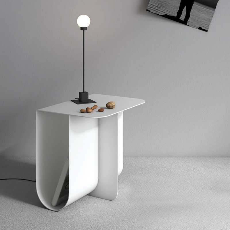 Mid-century Modern Style Rectangular Metal Table with Abstract Base Side Table