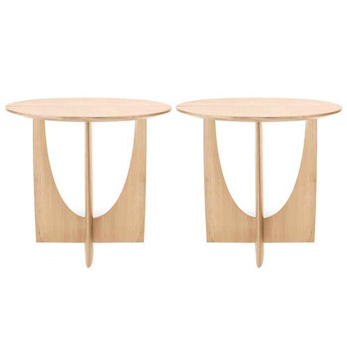 Round Solid Wood Table with Abstract Base Design Nordic Style Side Table