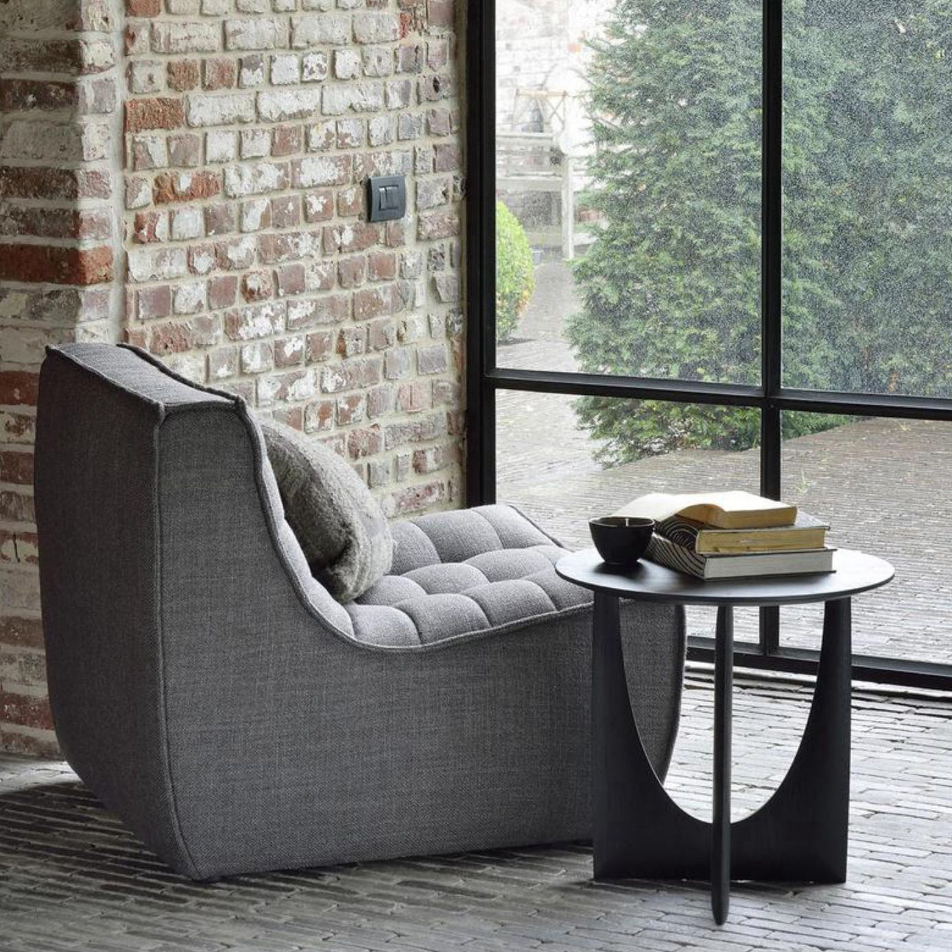 Round Solid Wood Table with Abstract Base Design Nordic Style Side Table